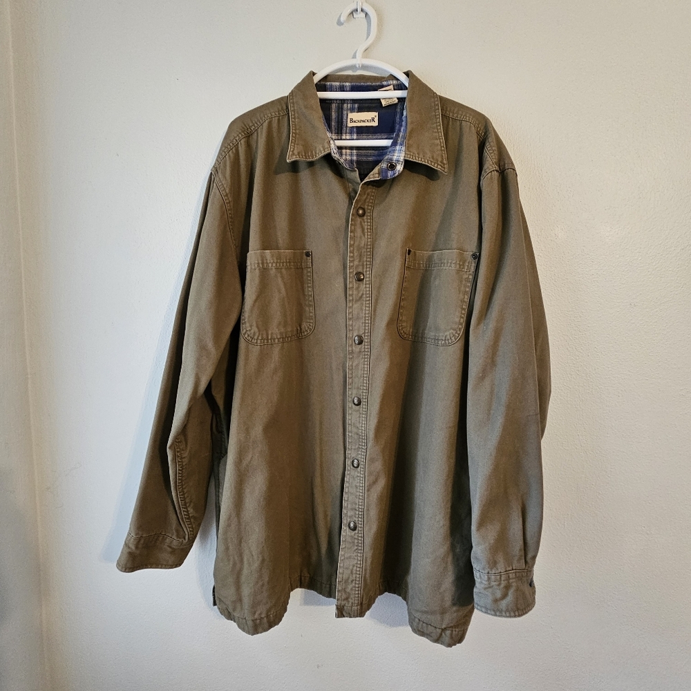 Backpacker Barn Chore Canvas Jacket With Plaid Blanket Lining Men's Size 2XL
